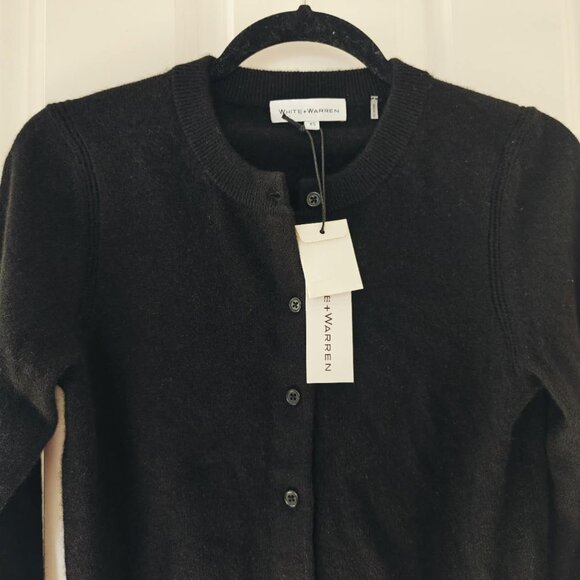 NEW White + Warren Cashmere Crewneck Essential Cardigan black - Picture 6 of 6